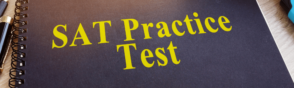 black notebook with yellow words on front that say S A T practice test