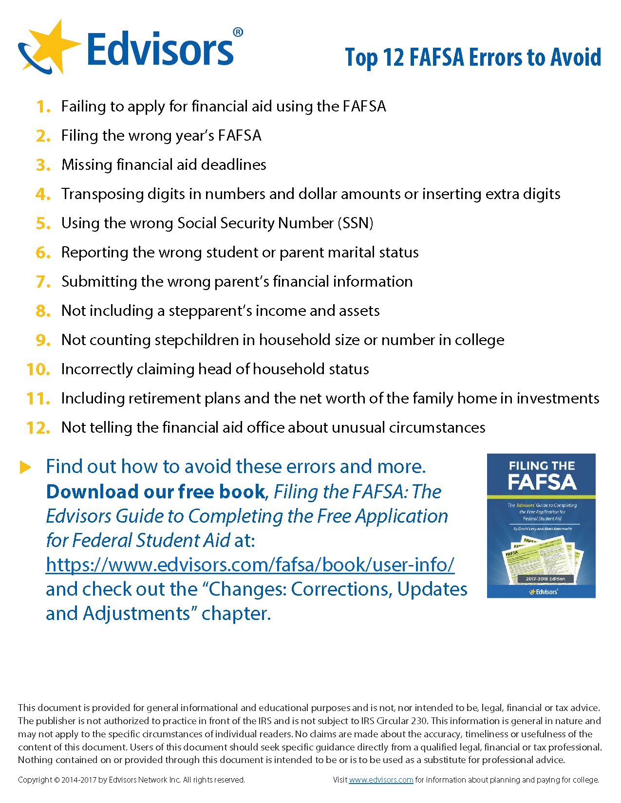 Edvisors Identifies 12 Mistakes to Avoid in Filing the FAFSA