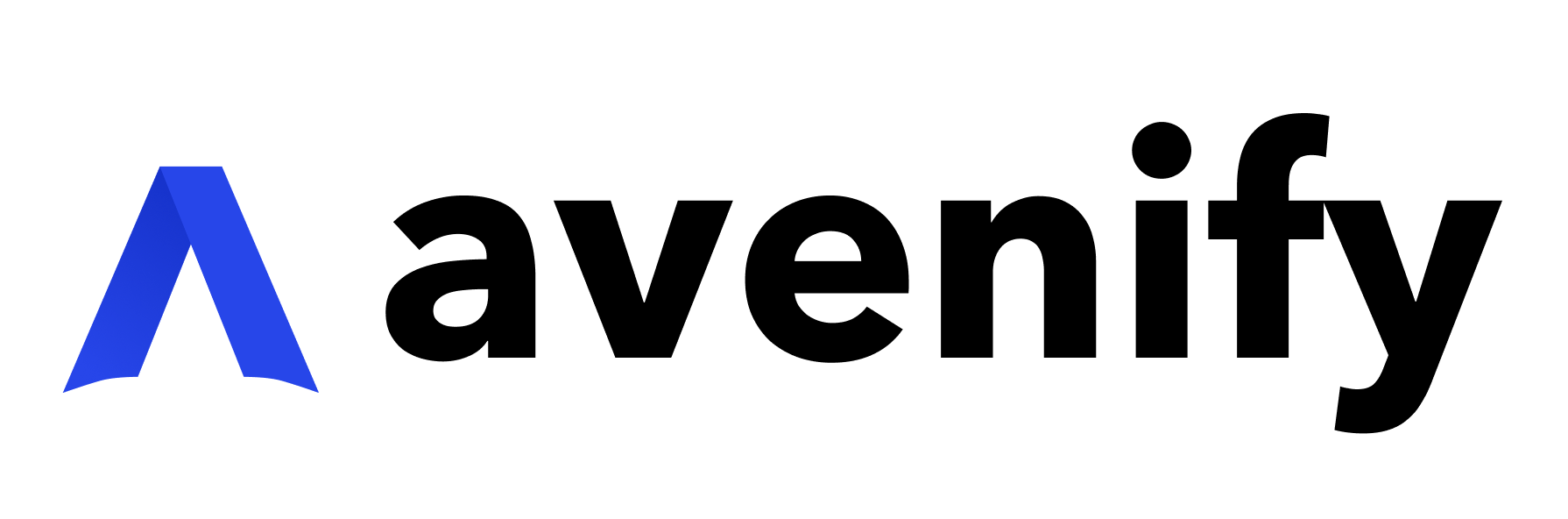 Logo for Avenify with blue emblem and black font
