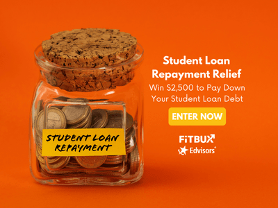 Jar with coins labeled Student Loan Repayment.  Win $2,500 to pay down your student loan debt.