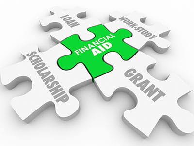 puzzle pieces for financial aid grant, loan, scholarship, work study