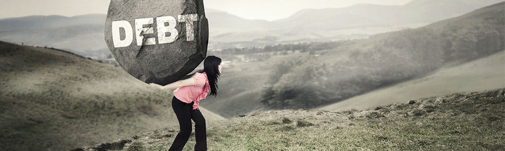 woman carrying debt on her back