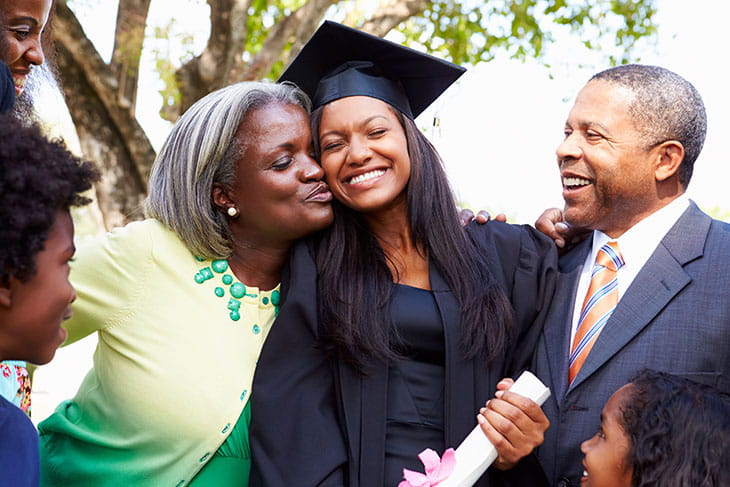 College graduate with her parents who used a private parent student loan