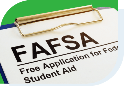 Clipboard with paper that says FAFSA Free application for federal student aid