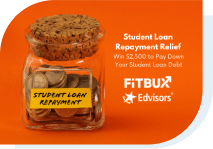Jar with coins labeled Student Loan Repayment.  Win $2,500 to pay down your student loan debt.