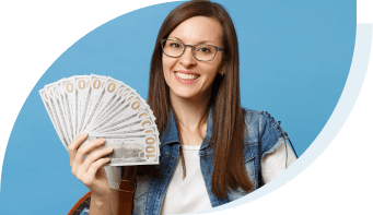girl holding cash she won from a scholarship to help pay for college
