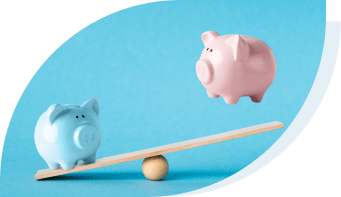 piggy banks on a teeter totter comparing rates for a  Student Loan Refinance .