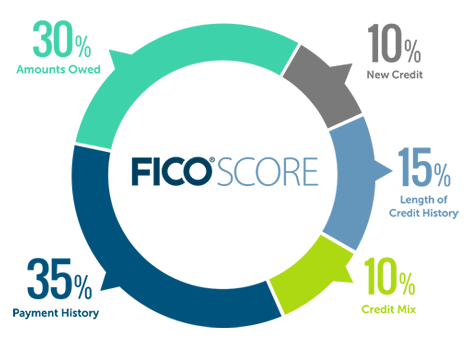 PIe chart of what is in a FICO score